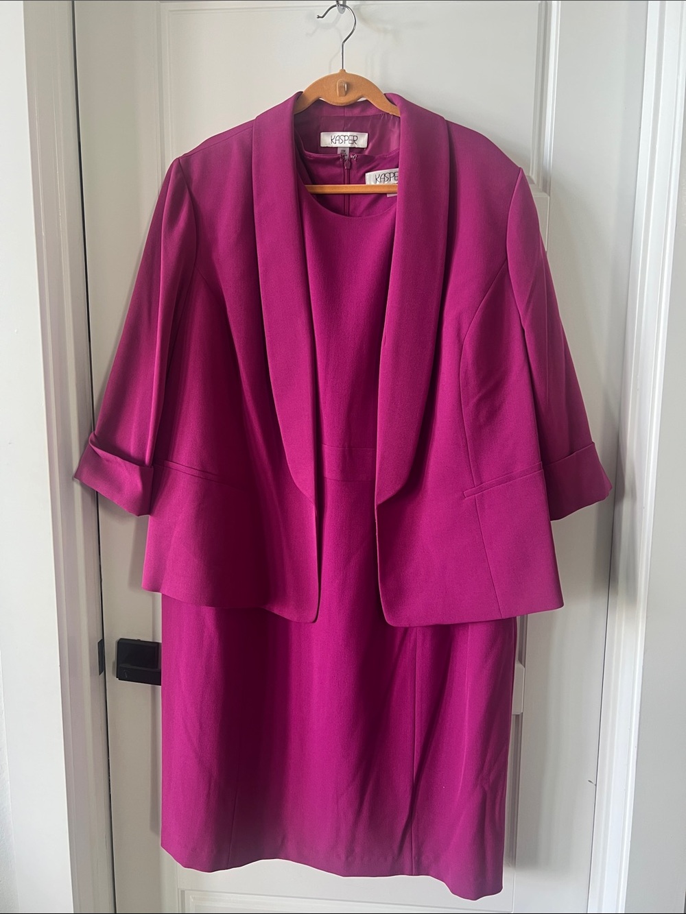 Kasper plus Size Fuchsia Two-Piece Jacket and Dress Set
